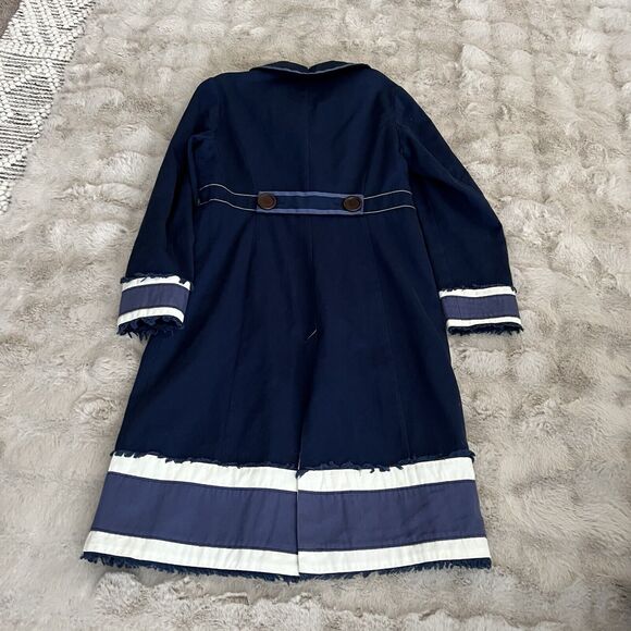 Boden Navy Trench Coat with White and Gray Accents - Picture 10 of 13